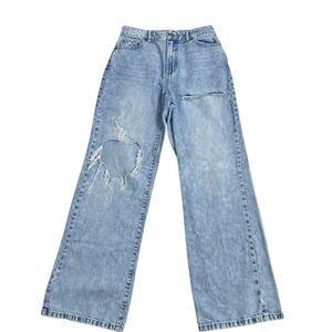 Garage Denim Light Wash Distressed Wide Leg Jeans Size 7/28 High Rise Relaxed